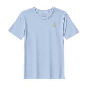 BYFT Threads Medium Sky Blue Polycotton T-Shirt - Christmas "Elegant Loop Christmas Tree" Embroidered Design, Premium Holiday Collection