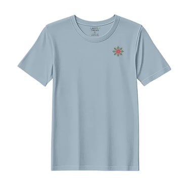 BYFT Threads XXL Baby Blue Polycotton T-Shirt - Christmas "Festive Red &amp; Green Snowflake" Embroidered Design, Premium Holiday Collection