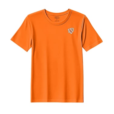 BYFT Threads Medium Orange Polycotton T-Shirt - Christmas "Gingerbread Bell Cookie" Embroidered Design, Premium Holiday Collection