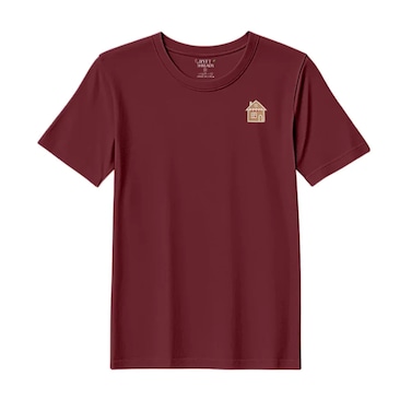 BYFT Threads Medium Pomegranate Polycotton T-Shirt - Christmas "Gingerbread House Cookie" Embroidered Design, Premium Holiday Collection