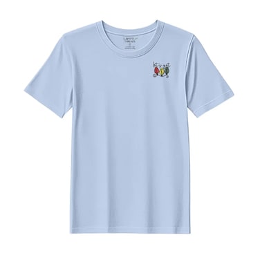 BYFT Threads Large Sky Blue Polycotton T-Shirt - Christmas "Lets Get Lit Christmas Lights" Embroidered Design, Premium Holiday Collection