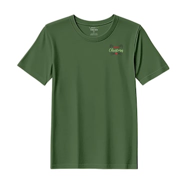 BYFT Threads XL Forest ELF Green Polycotton T-Shirt - Christmas "Meowy Christmas Cat" Embroidered Design, Premium Holiday Collection