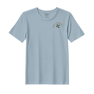 BYFT Threads XXL Baby Blue Polycotton T-Shirt - Christmas "Merry Christmas Holly Wreath Arc" Embroidered Design, Premium Holiday Collection