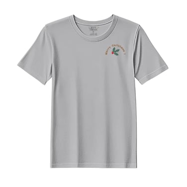 BYFT Threads XL Grey Polycotton T-Shirt - Christmas "Merry Christmas Holly Wreath Arc" Embroidered Design, Premium Holiday Collection