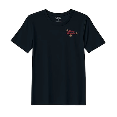 BYFT Threads XL Black Polycotton T-Shirt - Christmas "Merry Christmas with Snowflakes" Embroidered Design, Premium Holiday Collection