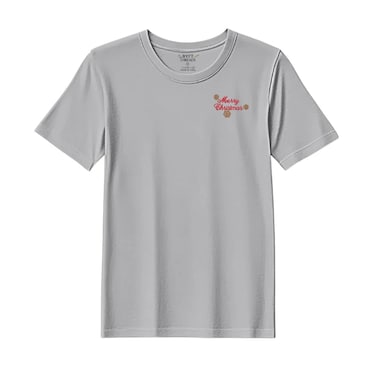 BYFT Threads XL Grey Polycotton T-Shirt - Christmas "Merry Christmas with Snowflakes" Embroidered Design, Premium Holiday Collection