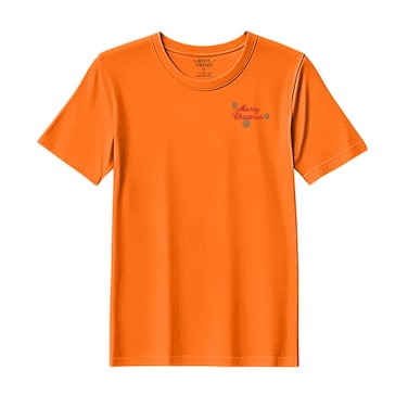 BYFT Threads Medium Orange Polycotton T-Shirt - Christmas "Merry Christmas with Snowflakes" Embroidered Design, Premium Holiday Collection