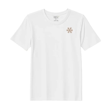 BYFT Threads Medium White Polycotton T-Shirt - Christmas "Minimal Snowflake Line" Embroidered Design, Premium Holiday Collection