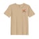 BYFT Threads Large Beige Polycotton T-Shirt - Christmas "Peeking Reindeer" Embroidered Design, Premium Holiday Collection