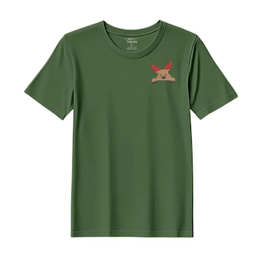 BYFT Threads Medium Forest ELF Green Polycotton T-Shirt - Christmas "Peeking Reindeer" Embroidered Design, Premium Holiday Collection