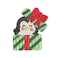 BYFT Threads Large Beige Polycotton T-Shirt - Christmas "Penguin Gift Box" Embroidered Design, Premium Holiday Collection