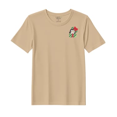 BYFT Threads Large Beige Polycotton T-Shirt - Christmas "Penguin Gift Box" Embroidered Design, Premium Holiday Collection