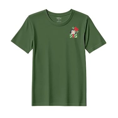 BYFT Threads XXL Forest ELF Green Polycotton T-Shirt - Christmas "Penguin Gift Box" Embroidered Design, Premium Holiday Collection