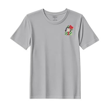 BYFT Threads XXL Grey Polycotton T-Shirt - Christmas "Penguin Gift Box" Embroidered Design, Premium Holiday Collection