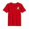 BYFT Threads XL Red Polycotton T-Shirt - Christmas "Penguin Gift Box" Embroidered Design, Premium Holiday Collection