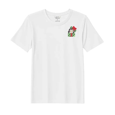 BYFT Threads XL White Polycotton T-Shirt - Christmas "Penguin Gift Box" Embroidered Design, Premium Holiday Collection