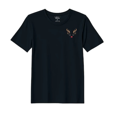 BYFT Threads XL Black Polycotton T-Shirt - Christmas "Reindeer Face" Embroidered Design, Premium Holiday Collection