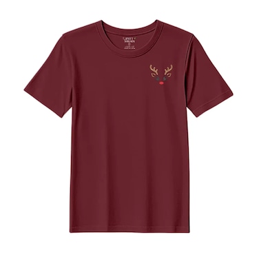 BYFT Threads XXL Pomegranate Polycotton T-Shirt - Christmas "Reindeer Face" Embroidered Design, Premium Holiday Collection
