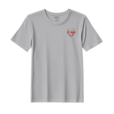 BYFT Threads XXL Grey Polycotton T-Shirt - Christmas "Reindeer Face with Bow" Embroidered Design, Premium Holiday Collection