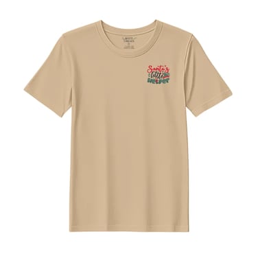 BYFT Threads XXL Beige Polycotton T-Shirt - Christmas "Santas Little Helper" Embroidered Design, Premium Holiday Collection