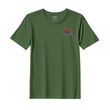 BYFT Threads XXL Forest ELF Green Polycotton T-Shirt - Christmas "Santas Little Helper" Embroidered Design, Premium Holiday Collection