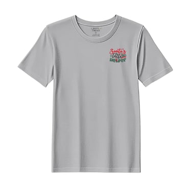 BYFT Threads XXL Grey Polycotton T-Shirt - Christmas "Santas Little Helper" Embroidered Design, Premium Holiday Collection