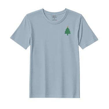 BYFT Threads Medium Baby Blue Polycotton T-Shirt - Christmas "Simple Christmas Tree with Star" Embroidered Design, Premium Holiday Collection