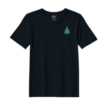 BYFT Threads XXL Black Polycotton T-Shirt - Christmas "Simple Christmas Tree with Star" Embroidered Design, Premium Holiday Collection