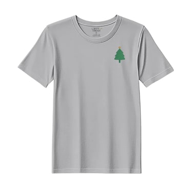 BYFT Threads XXL Grey Polycotton T-Shirt - Christmas "Simple Christmas Tree with Star" Embroidered Design, Premium Holiday Collection