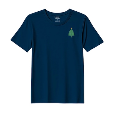 BYFT Threads XL Navy Blue Polycotton T-Shirt - Christmas "Simple Christmas Tree with Star" Embroidered Design, Premium Holiday Collection