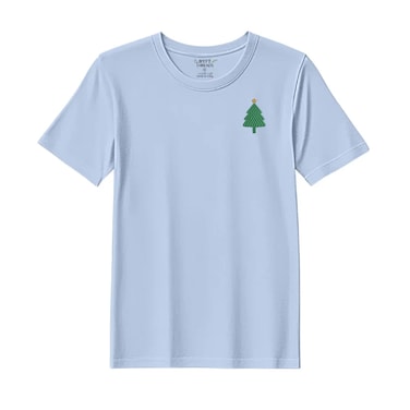 BYFT Threads Large Sky Blue Polycotton T-Shirt - Christmas "Simple Christmas Tree with Star" Embroidered Design, Premium Holiday Collection