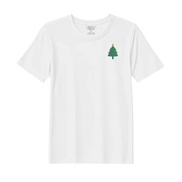 BYFT Threads Medium White Polycotton T-Shirt - Christmas "Simple Christmas Tree with Star" Embroidered Design, Premium Holiday Collection
