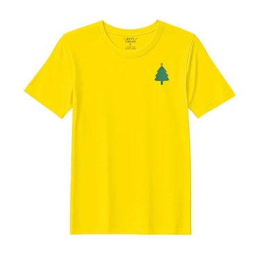 BYFT Threads XL Yellow Polycotton T-Shirt - Christmas "Simple Christmas Tree with Star" Embroidered Design, Premium Holiday Collection