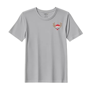 BYFT Threads XL Grey Polycotton T-Shirt - Christmas "Sleeping Reindeer Face" Embroidered Design, Premium Holiday Collection