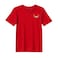 BYFT Threads Medium Red Polycotton T-Shirt - Christmas "Sleeping Reindeer Face" Embroidered Design, Premium Holiday Collection