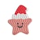 BYFT Threads Large Beige Polycotton T-Shirt - Christmas "Smiling Christmas Star with Santa Hat" Embroidered Design, Premium Holiday Collection