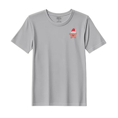 BYFT Threads XXL Grey Polycotton T-Shirt - Christmas "Smiling Christmas Star with Santa Hat" Embroidered Design, Premium Holiday Collection