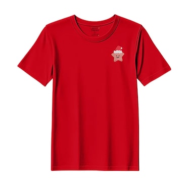 BYFT Threads XXL Red Polycotton T-Shirt - Christmas "Smiling Christmas Star with Santa Hat" Embroidered Design, Premium Holiday Collection