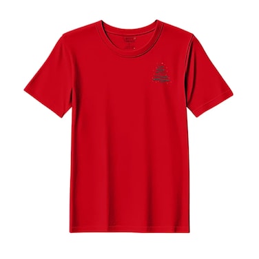 BYFT Threads Large Red Polycotton T-Shirt - Christmas "Starry Christmas Tree" Embroidered Design, Premium Holiday Collection