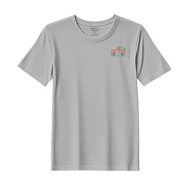 BYFT Threads XXL Grey Polycotton T-Shirt - Christmas "Vintage Christmas Truck with Tree" Embroidered Design, Premium Holiday Collection