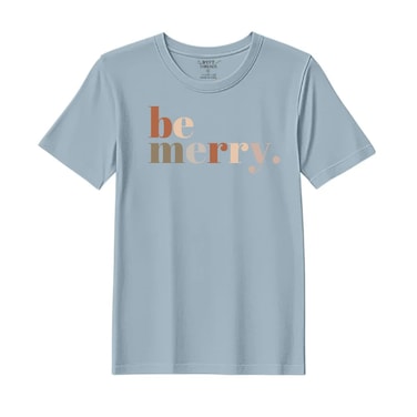BYFT Threads XL Baby Blue Polycotton T-Shirt - Christmas "Be merry" Printed Design, Premium Holiday Collection