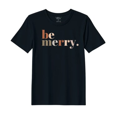 BYFT Threads XXL Black Polycotton T-Shirt - Christmas "Be merry" Printed Design, Premium Holiday Collection