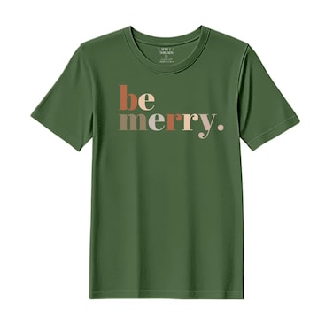 BYFT Threads XL Forest ELF Green Polycotton T-Shirt - Christmas "Be merry" Printed Design, Premium Holiday Collection