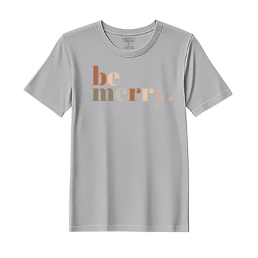 BYFT Threads XXL Grey Polycotton T-Shirt - Christmas "Be merry" Printed Design, Premium Holiday Collection