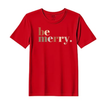 BYFT Threads Large Red Polycotton T-Shirt - Christmas "Be merry" Printed Design, Premium Holiday Collection