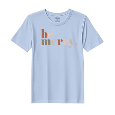BYFT Threads XXL Sky Blue Polycotton T-Shirt - Christmas "Be merry" Printed Design, Premium Holiday Collection