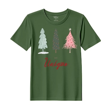 BYFT Threads Large Forest ELF Green Polycotton T-Shirt - Christmas "Be Unique" Printed Design, Premium Holiday Collection