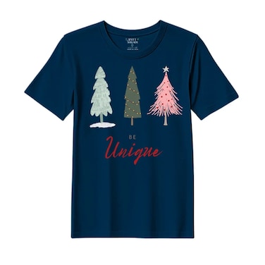 BYFT Threads XXL Navy Blue Polycotton T-Shirt - Christmas "Be Unique" Printed Design, Premium Holiday Collection