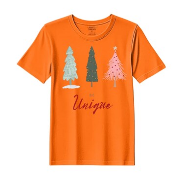 BYFT Threads XXL Orange Polycotton T-Shirt - Christmas "Be Unique" Printed Design, Premium Holiday Collection
