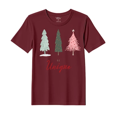 BYFT Threads XL Pomegranate Polycotton T-Shirt - Christmas "Be Unique" Printed Design, Premium Holiday Collection